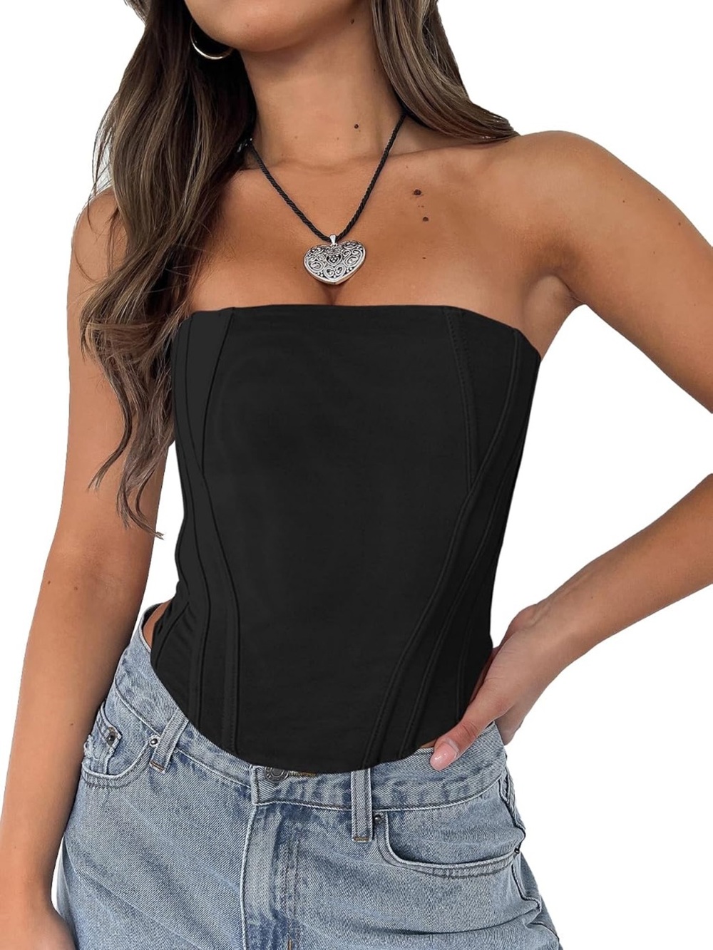 Strapless Black Corset Tube Top - Women
